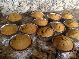 After dinner treat - one of these delicious homemade pumpkin chocolate chip muffins...they are soooo good it is very hard to eat just one.  I usually freeze some of them so I can enjoy them longer!