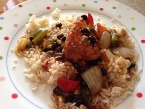 I had a late lunch it was leftover from the night before. Salmon with Black Bean Sauce with brown rice. It was fabulous!