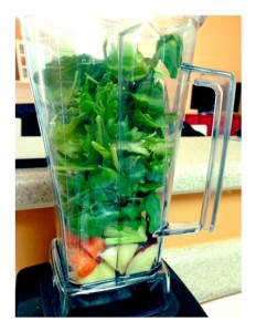 For breakfast I tried out a new smoothie. A carrot, apple, celery stalk, flax, kale and other greens.