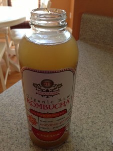 An afternoon pick me up about 1/2 this bottle of Gingerade Kombucha.