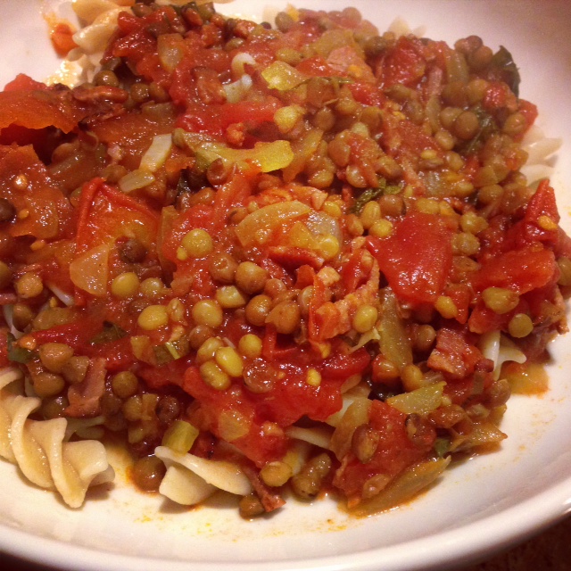 Pasta with Lentils and Bacon