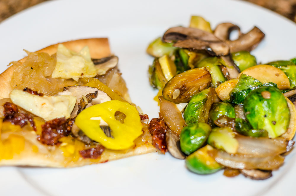 Pizza and brussel sprouts